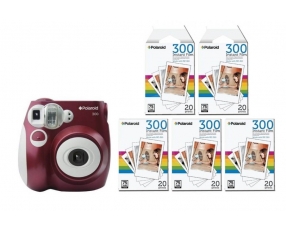 Моментальный фотоаппарат Polaroid 300, PIC300 красный + 5 картриджей по 20 карточек